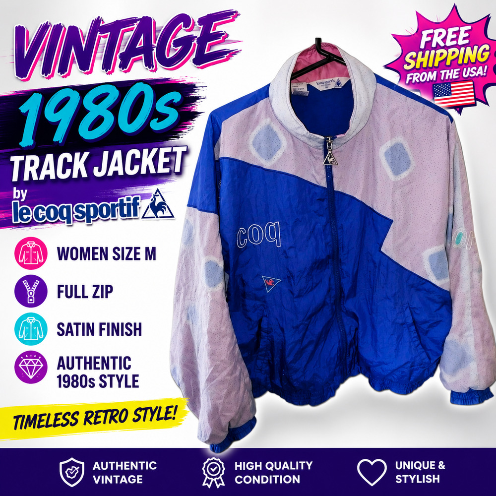 Vintage Track Jacket 1980 from Le Coq Sportif Women Size M Full Zip, Satin